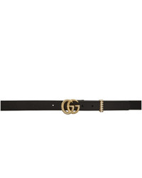 Gucci Black Leather Small Torchon Gg Belt