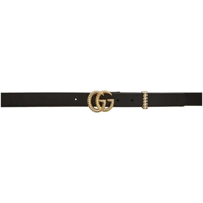 Gucci Black Leather Small Torchon Gg Belt, $460 | SSENSE | Lookastic