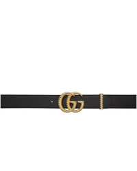 Gucci Black Leather Torchon Gg Belt