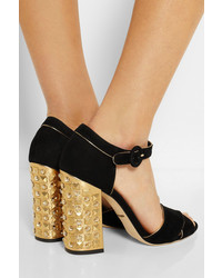 Dolce & Gabbana Bianca Embellished Suede And Metallic Leather Sandals
