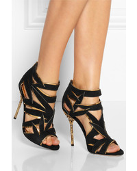 Sergio Rossi Cutout Suede And Metallic Leather Sandals