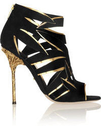 Sergio Rossi Cutout Suede And Metallic Leather Sandals