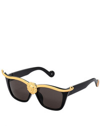 Gold Lion Head Embellished Black Sunglasses