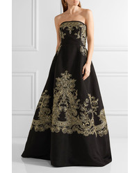 Oscar de la Renta Embroidered Silk Faille Strapless Gown Black