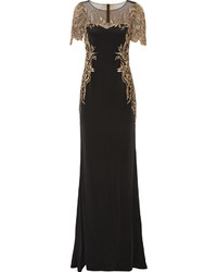 Marchesa Notte Embroidered Tulle And Silk Crepe Gown