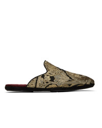 Dolce and Gabbana Black And Gold Embroidered Loafers