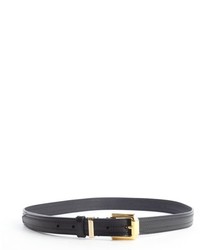 Burberry Black Shined Leather Stitched Gold Buckle Belt