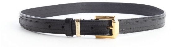Burberry Black Shined Leather Stitched Gold Buckle Belt, $365, Bluefly