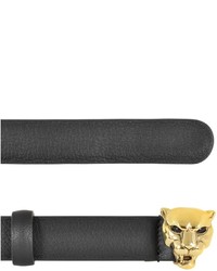 Roberto Cavalli Panther Gold Tone Metal Wblack Leather Belt