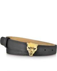 Roberto Cavalli Panther Gold Tone Metal Wblack Leather Belt