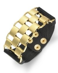 Bar III Gold Tone Chain And Black Leather Bracelet
