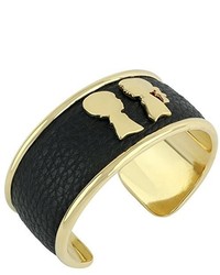 Boy Meets Girl X Roman Luxe Gold Tone Black Leather Cuff Bracelet 275