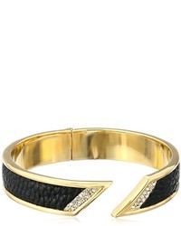 Boy Meets Girl X Roman Luxe Gold Tone Crystal Black Leather Bangle Bracelet