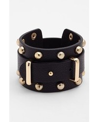 Cara Wide Leather Bracelet Black Gold