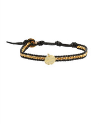 Chan Luu Gold Beads On Black Leather Bracelet With Gold Dream Charm