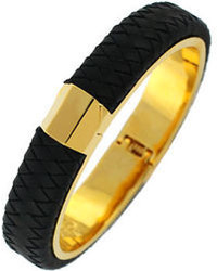 Vince Camuto Gold Tone Black Leather Bangle Bracelet