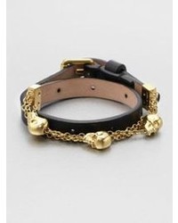 Alexander McQueen Leather Chain Skull Wrap Bracelet