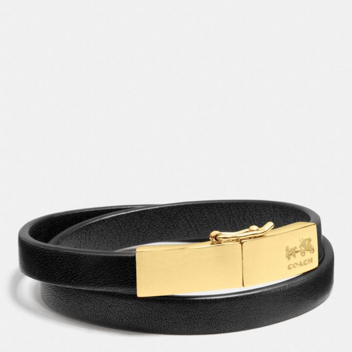 Coach Leather Double Wrap Plaque Bracelet, $78 | Coach | Lookastic