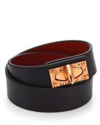 Givenchy Leather Two Row Shark Textured Turnlock Bracelet