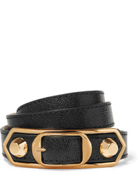 Balenciaga Metallic Edge Textured Leather And Gold Tone Bracelet Black