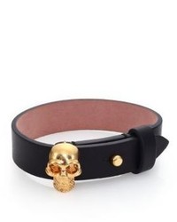 Alexander McQueen Skull Keeper Wide Leather Braceletgoldtone