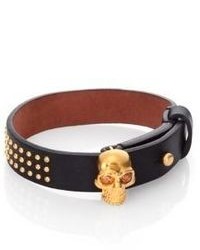 Alexander McQueen Skull Studded Leather Bracelet