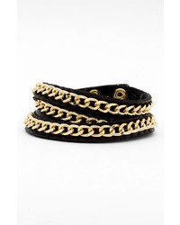 Tasha Leather Wrap Bracelet Black Gold