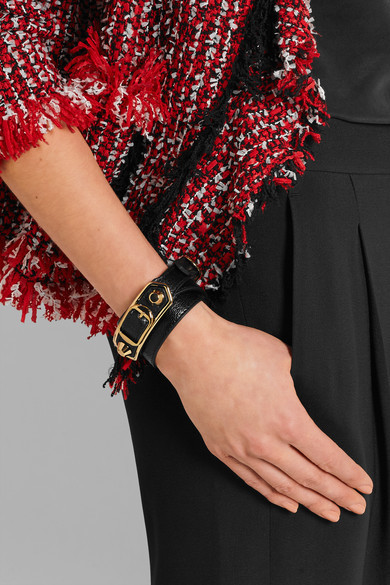 drivende Gnide Rationalisering Balenciaga Triple Tour Textured Leather And Gold Tone Bracelet Black, $325  | NET-A-PORTER.COM | Lookastic