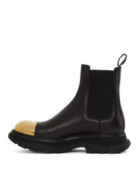 Alexander McQueen Black And Gold Shiny Toe Chelsea Boots