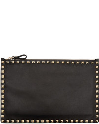 Valentino Black Leather Large Rockstud Pouch