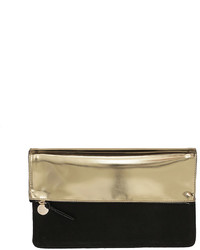 Clare Vivier Clare V Margot Fold Over Mirror Leathersuede Clutch Bag Goldblack