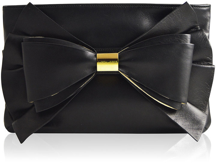 Judith Leiber Couture Sutton Leather Bow Evening Clutch Bag Blackgold,  $1,295, Neiman Marcus