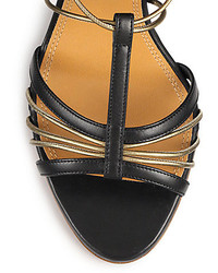 Ralph Lauren Collection Blaine Leather Metallic Leather Ankle Tie Sandals