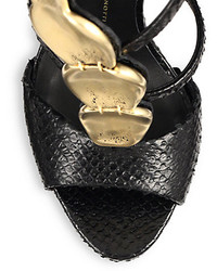 Giuseppe Zanotti Croc Effect Metal Snake Embossed Leather Sandals
