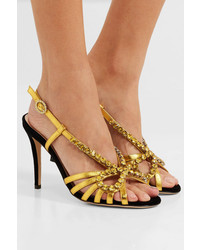 Gucci Zephyra Crystal Embellished Metallic Leather Sandals
