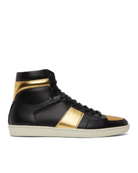 Saint Laurent Black And Gold Court Classic Sl10h High Top Sneakers