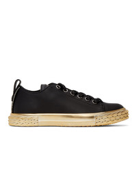 Black and Gold Leather Low Top Sneakers