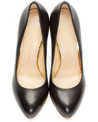 Charlotte Olympia Black Gold Leather Dotty Pumps