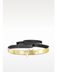 Patrizia Pepe Butterfly Gold Tone Metal With Black Leather Belt