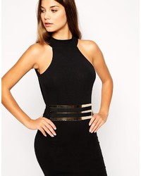 Asos Collection Waist Belt With Wide Plate And Double Elastic Detail