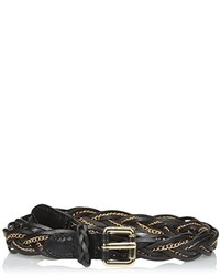 Elise M Zara Braided Genuine Leather Waist Belt With Gold Chain Detail