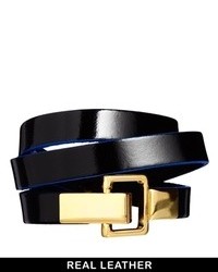 Asos Gold Link Leather Waist Belt Black