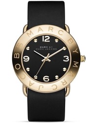 Marc by Marc Jacobs Amy Gold Black Leather Strap Watch 36mm