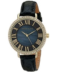 Anne Klein Ak1824bmbk Swarovski Crystal Accented Gold Tone Watch With Black Leather Strap