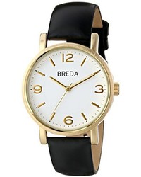 Breda 2383h Gold Tone Watch With Black Genuine Leather Band