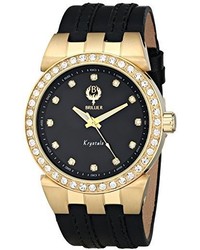 Brillier Unisex 22 04 Krystals Crystal Accented Gold Tone Watch With Black Leather Strap