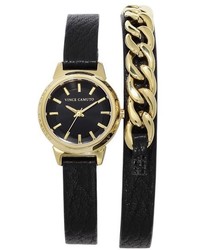 Vince Camuto Chain Detail Leather Wrap Watch 24mm