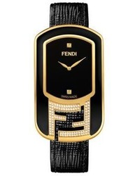 Fendi Chameleon Diamond Enamel Goldtone Stainless Steel Leather Large Signature Strap Watch
