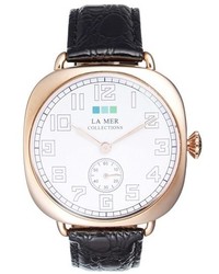 La Mer Collections Cushion Case Leather Strap Watch 51mm
