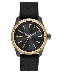 Diesel Cray Cray Leather Strap Watch 38mm Black Gold